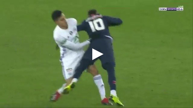 فيديو: لاعب ستراسبورج يتعمد اصابة نيمار واخراجه من المباراة باكياً
