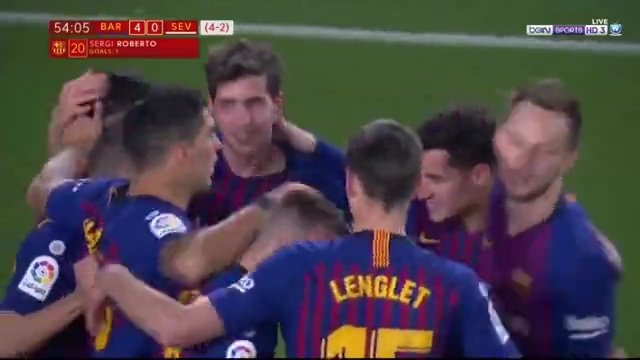 فيديو: هدف برشلونة الرابع ضد اشبيلية