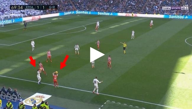 لقطة كوميدية فى مباراة الريال ضد جيرونا بالدورى الاسبانى
