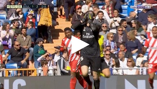 كورتوا كاد ان يسجل هدف تعادل ريال مدريد ضد جيرونا من رأسية رائعة